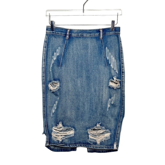 One Teaspoon Free Love Distressed Women’s Denim 100% Cotton Pencil Skirt Sz 28 - Picture 1 of 13